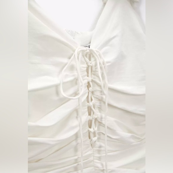 Zara Off White Drapped Linen Blend Women Dress - Picture 9 of 10